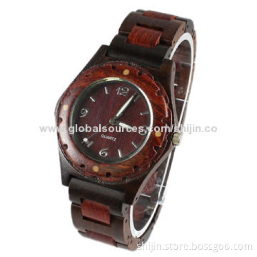 Wooden watch with red and black sandalwood for couples, environmental, China manufacturer, OEM